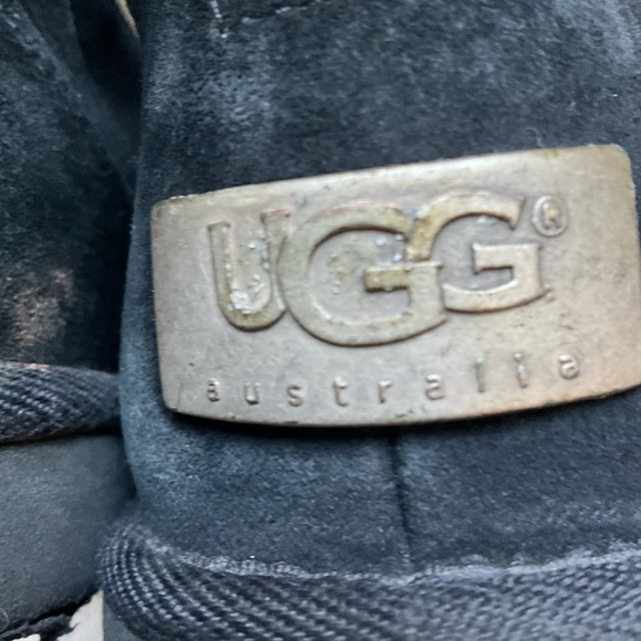 UGG Black Knightsbridge Skeepskin Lined Exposed Back Zipper Suede Boots Size 7 - Picture 10 of 15